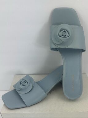 MARC FISHER “CELESTOR” BLOCK HEEL OPEN TOE SANDALS, ALL MAN MADE, BLUE, SIZE 10M